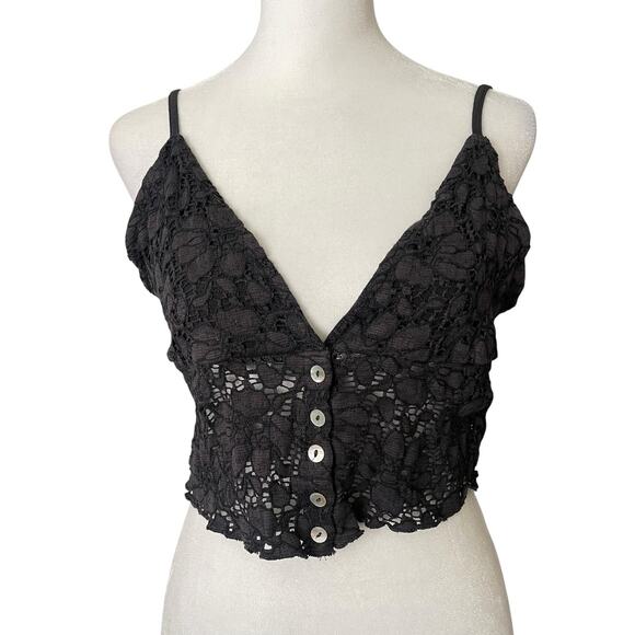 Urban Outfitters Other - Urban Outfitters Womens Large Longline Triangle Bralette Vneck Black Eyelet NWT